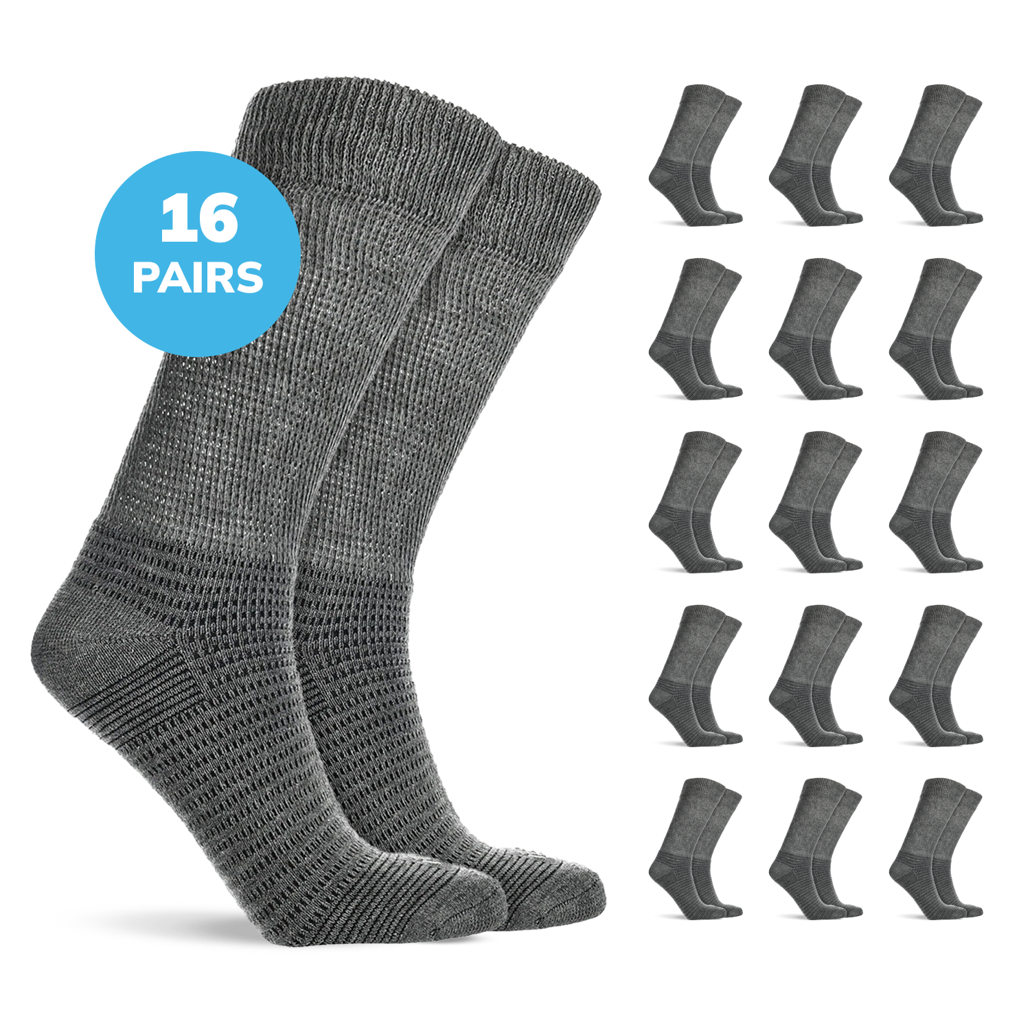 Doctor’s Choice Full Cushion Crew Diabetic Socks – 16 Pair Pack