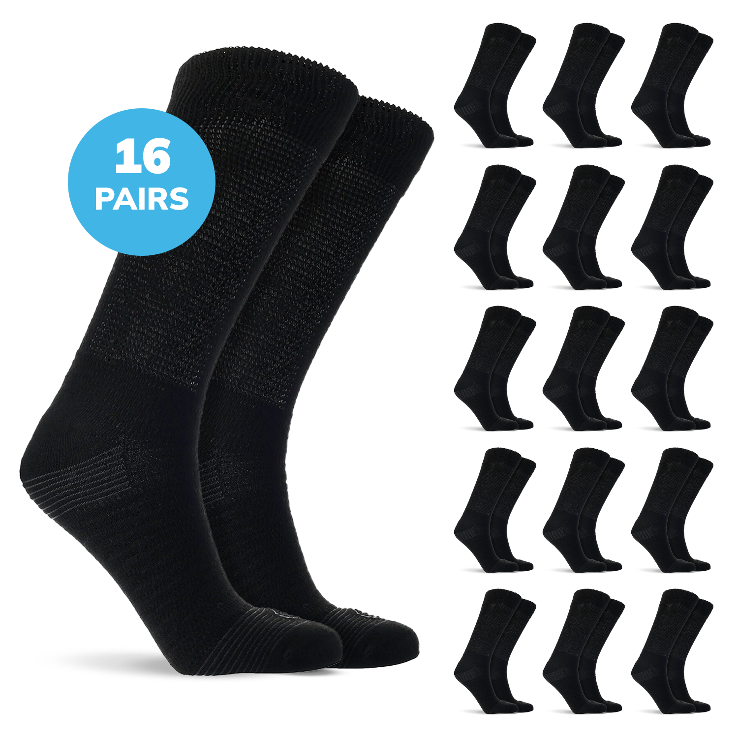 Doctor’s Choice Full Cushion Crew Diabetic Socks – 16 Pair Pack