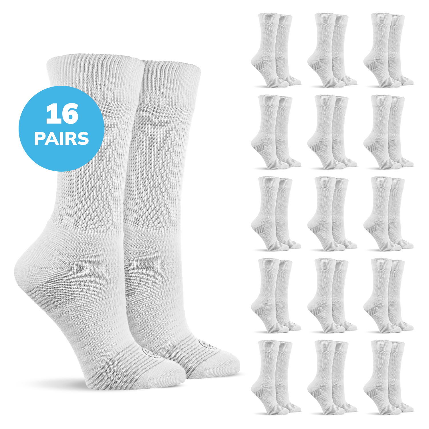 Doctor’s Choice Full Cushion Crew Diabetic Socks – 16 Pair Pack