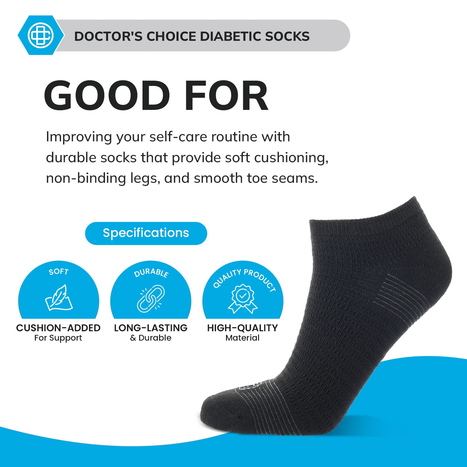 Diabetic Full Cushion Low Cut Ankle Socks