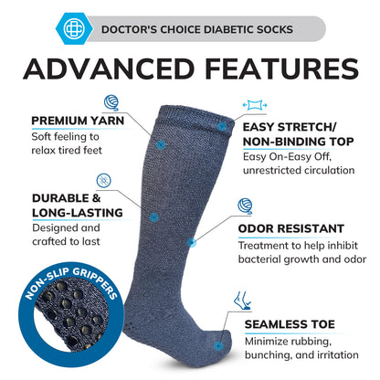 Diabetic Non-Slip Trouser Socks, 3 Pack