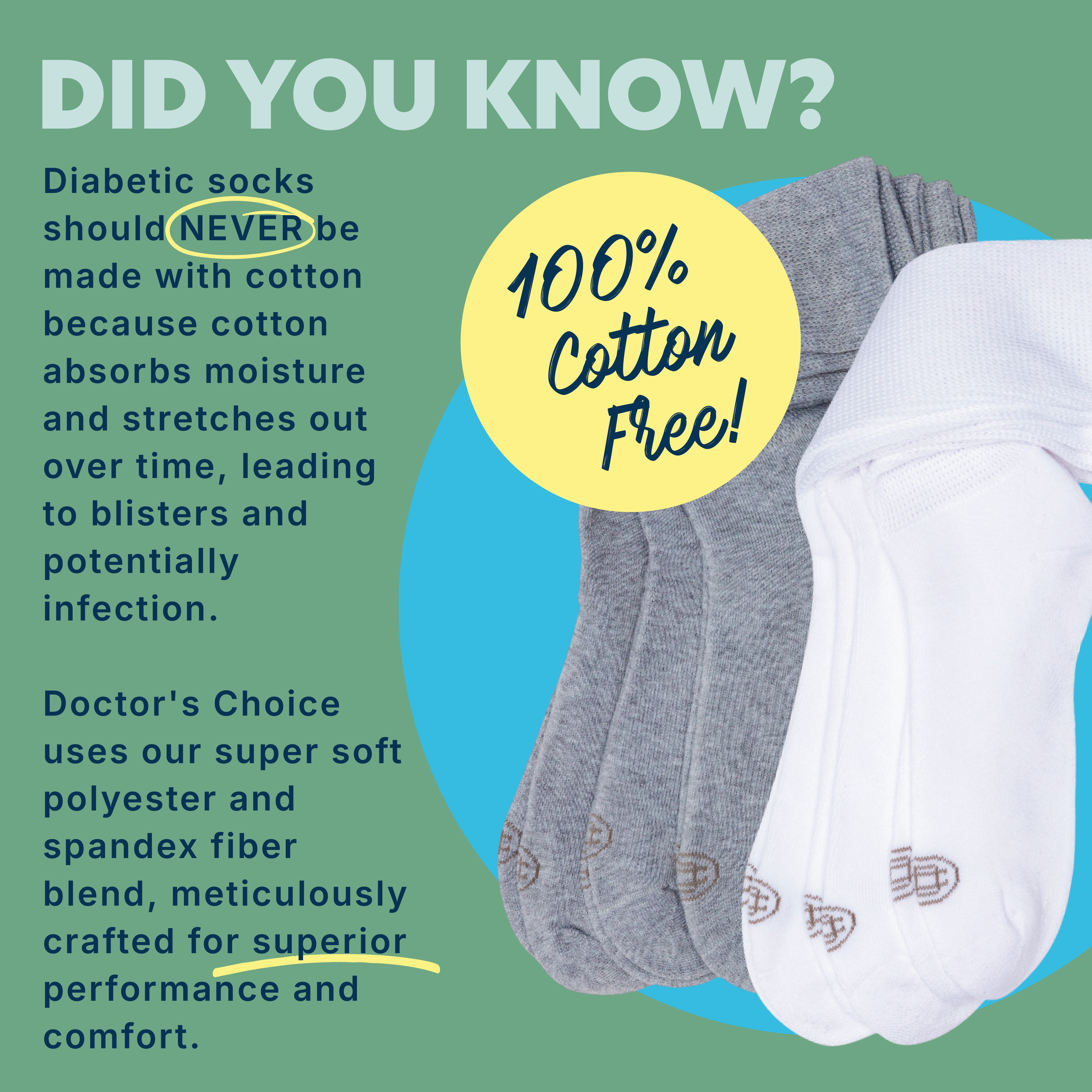 Diabetic Full Cushion Crew Socks, Mens, 4-Pack