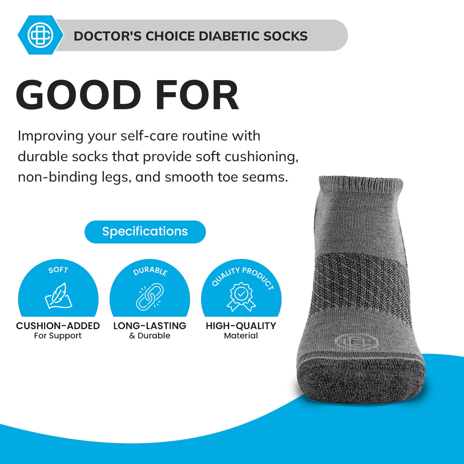 Diabetic Half Cushion Low Cut Ankle Socks