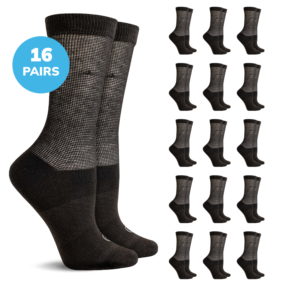 Doctor’s Choice Flat Knit Diabetic Crew Socks – 16 Pairs