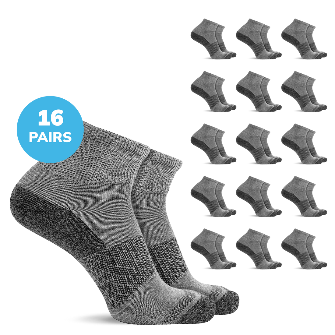 Doctor’s Choice Half Cushion Quarter Diabetic Socks – 16 Pair Pack