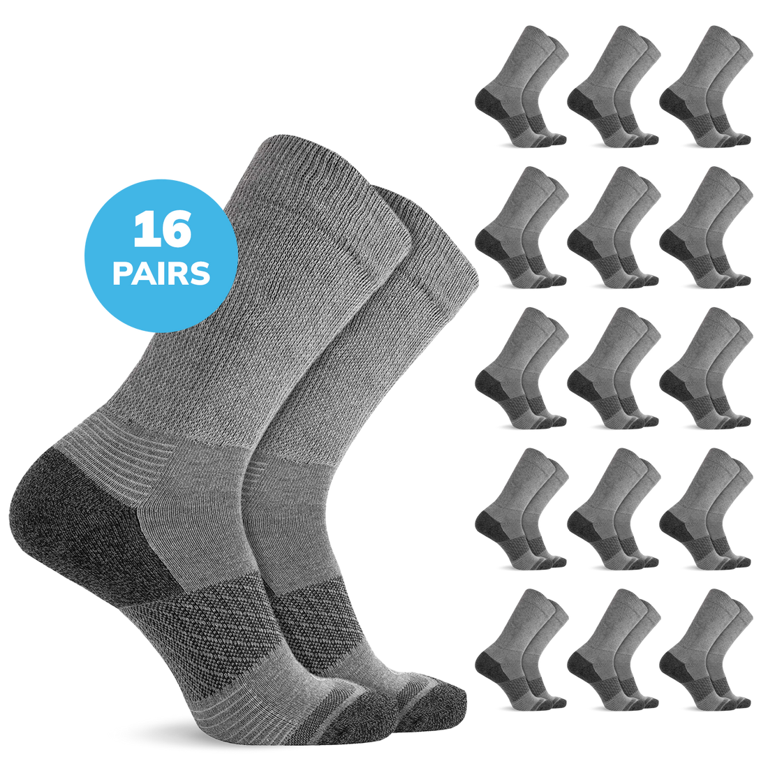 Doctor’s Choice Half Cushion Crew Diabetic Socks – 16 Pair Pack