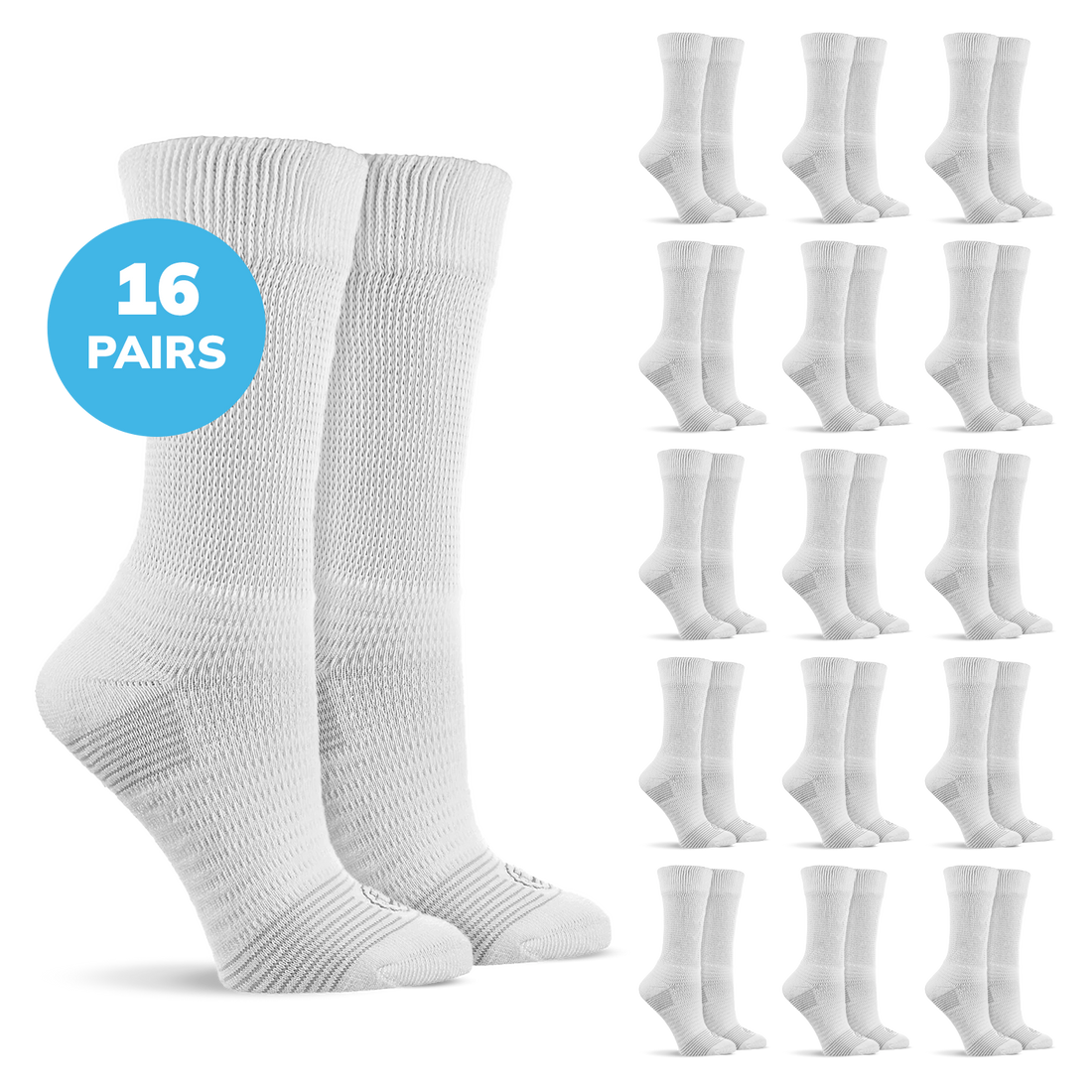 Doctor’s Choice Full Cushion Crew Diabetic Socks – 16 Pair Pack