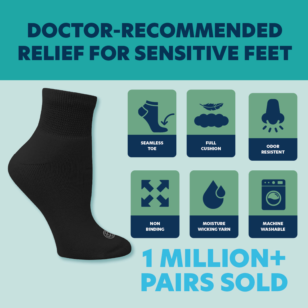 Diabetic Quarter Socks for Women, Medium, 4 Pack