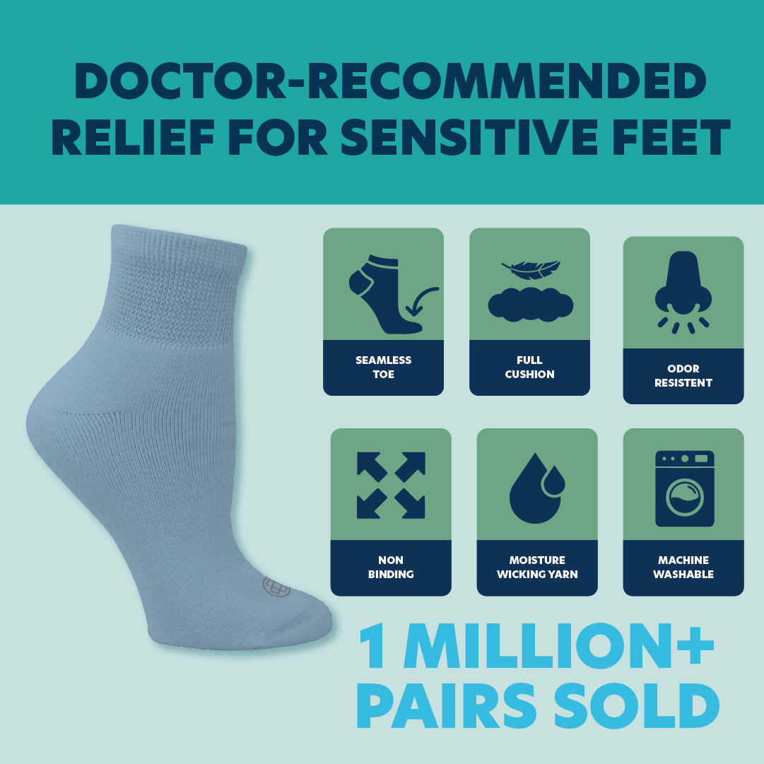 Diabetic Quarter Socks for Women, Medium, 4 Pack