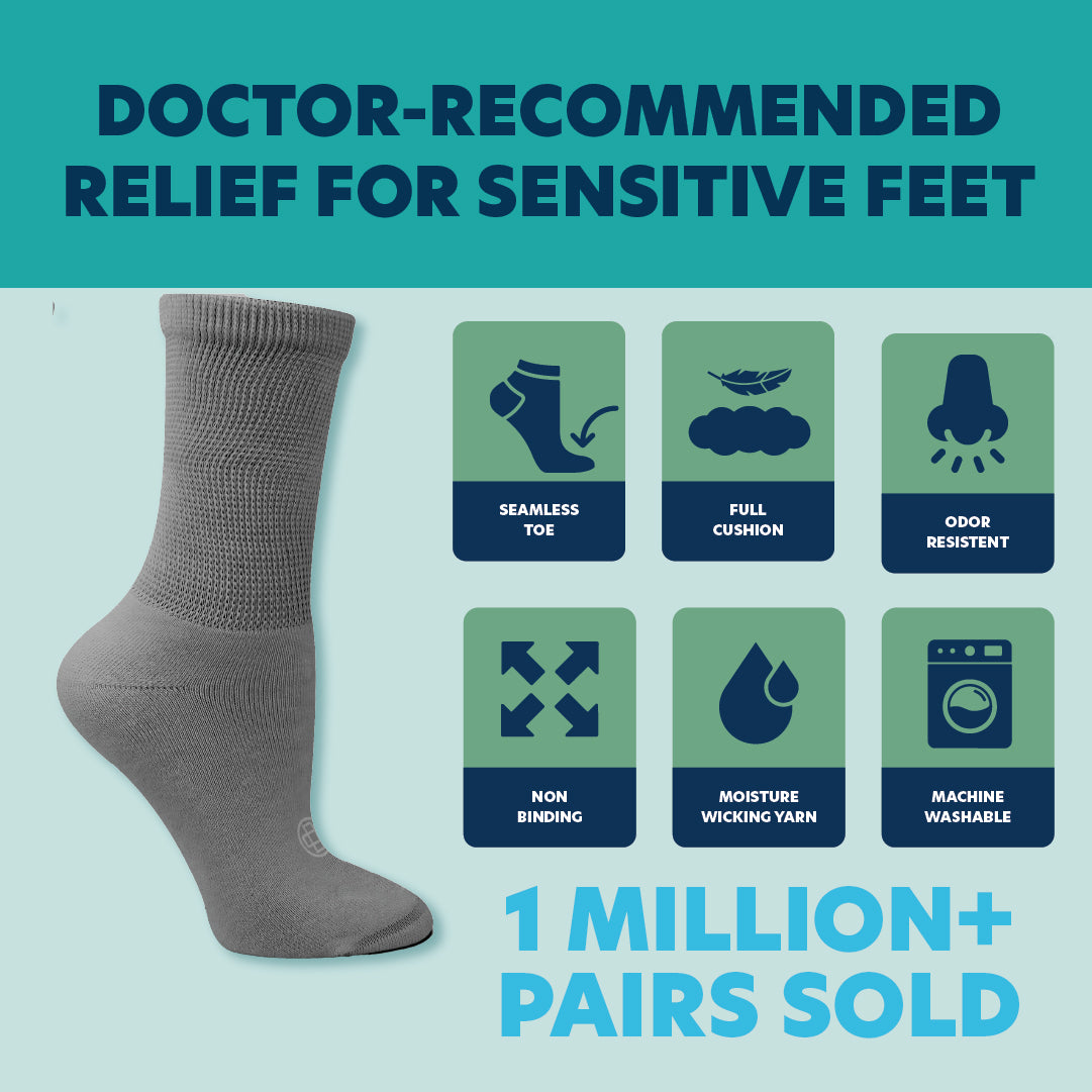 Diabetic Crew Socks for Women, Medium, 4 Pack