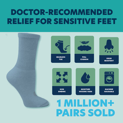 Diabetic Crew Socks for Women, Medium, 4 Pack