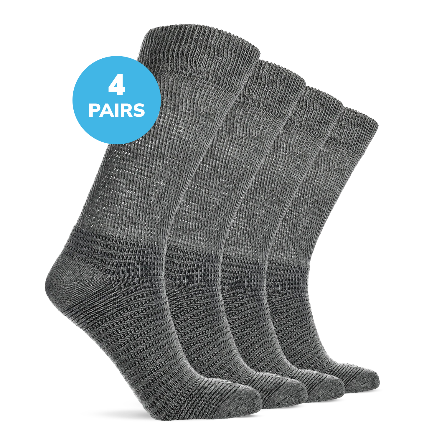 3 Pair Gray Diabetic Crew Socks - Made In USA, Cotton, Men's Size 9-11