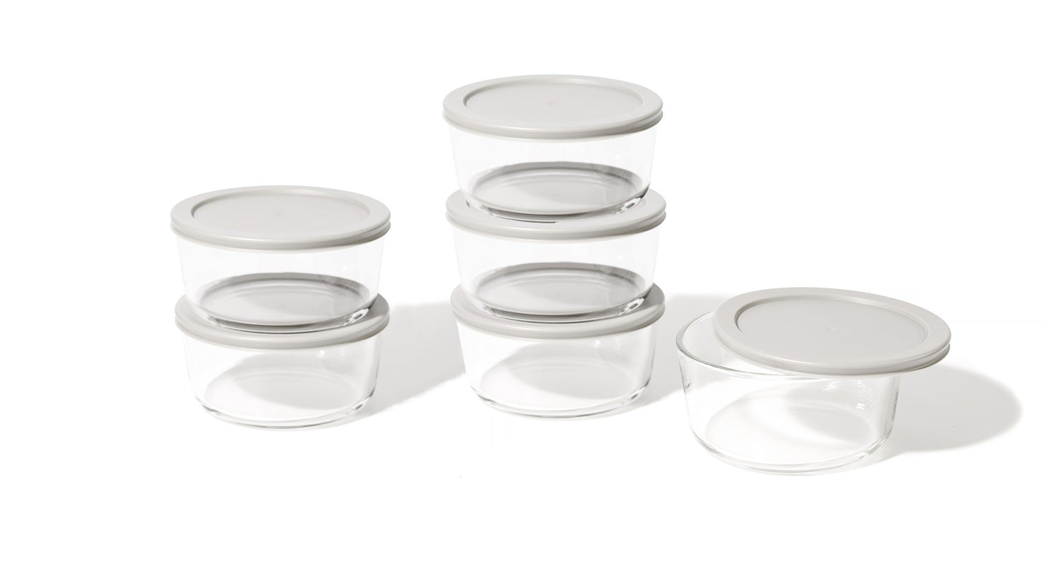 Glass Food Storage Containers - 12 Piece 4 Cup Set (6 Containers + 6 Lids) BPA-Free Lids by Dura Living