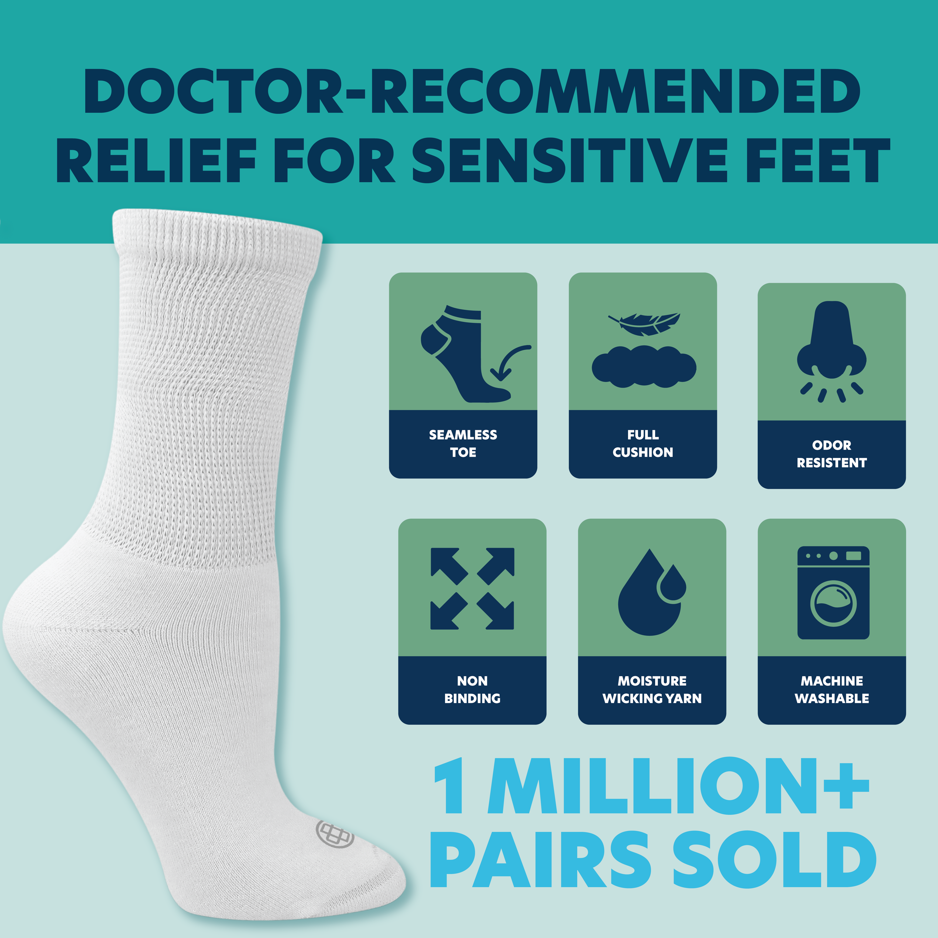 Diabetic Crew Socks for Men, 4-Pairs
