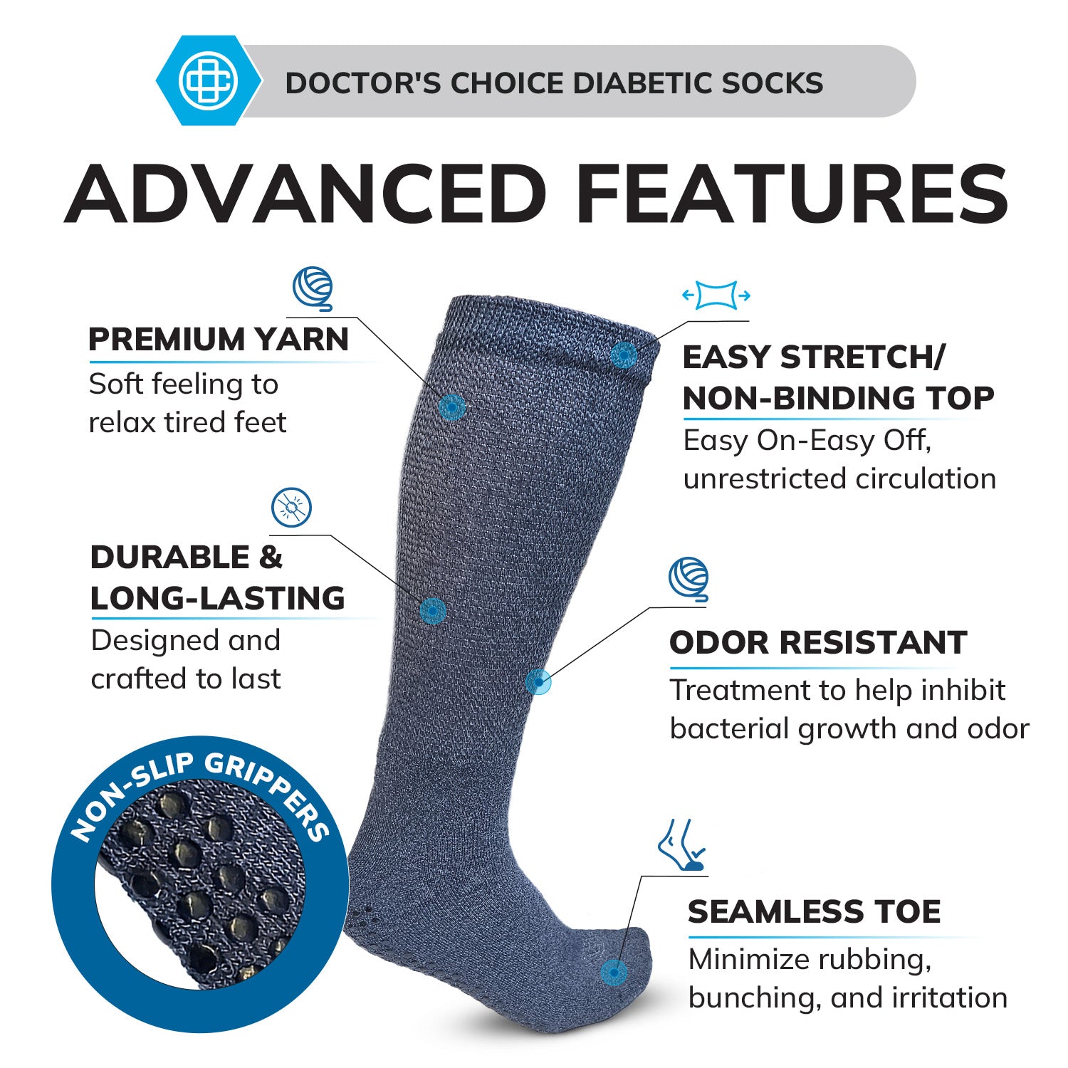 Diabetic Non-Slip Trouser Socks, 3 Pack