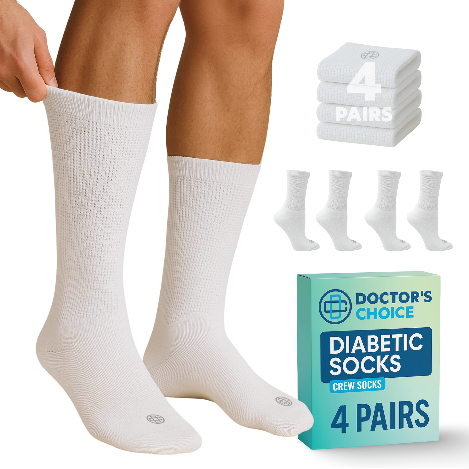 Diabetic Crew Socks for Men, 4-Pairs
