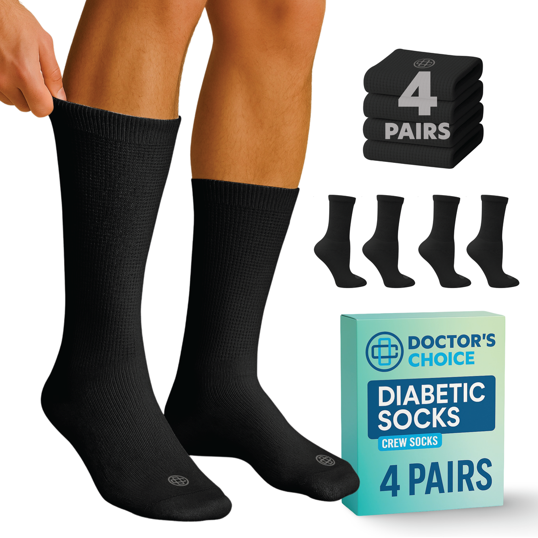 Diabetic Crew Socks for Men, 4-Pairs
