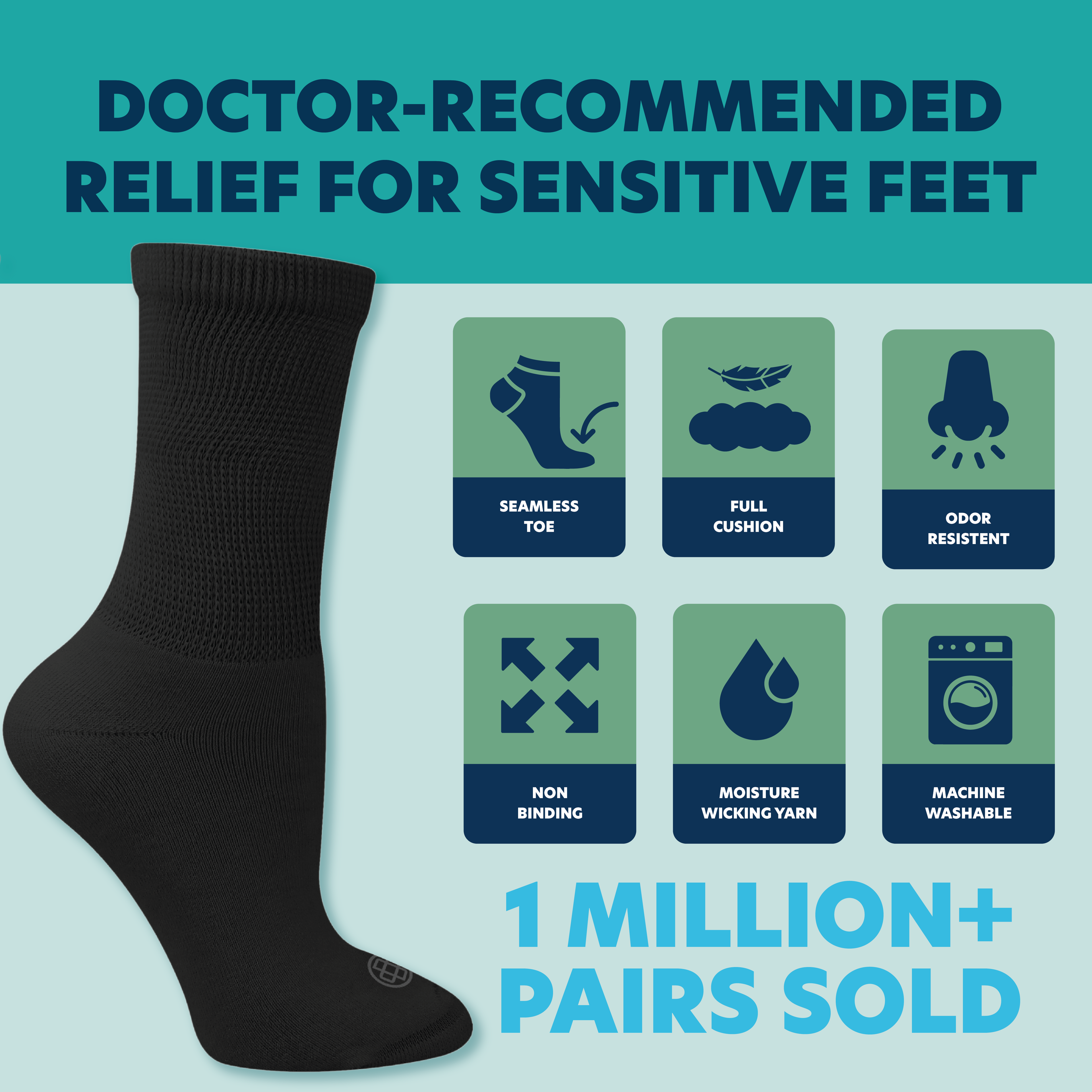 Diabetic Crew Socks for Men, 4-Pairs