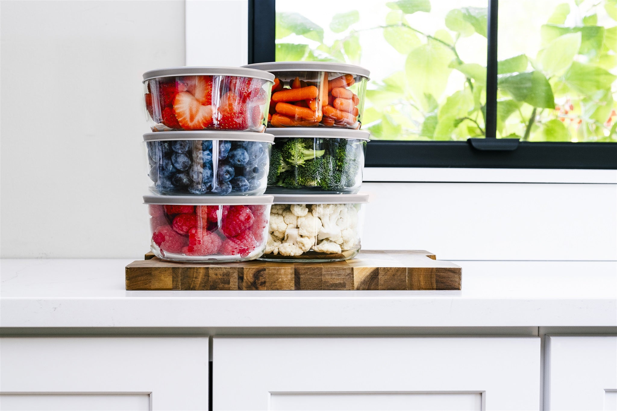 Glass Food Storage Containers - 12 Piece 4 Cup Set (6 Containers + 6 Lids) BPA-Free Lids by Dura Living