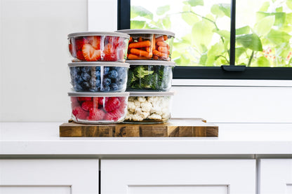 Glass Food Storage Containers - 12 Piece 4 Cup Set (6 Containers + 6 Lids) BPA-Free Lids by Dura Living
