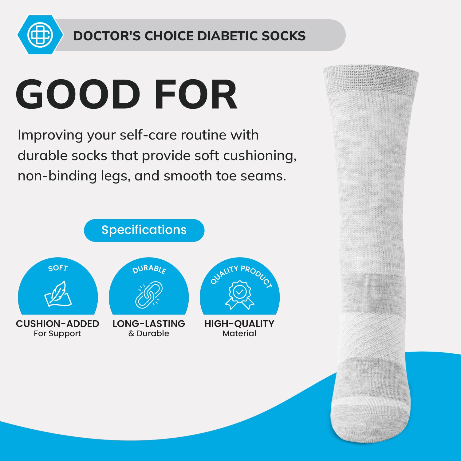 Diabetic Flat Knit Crew Socks