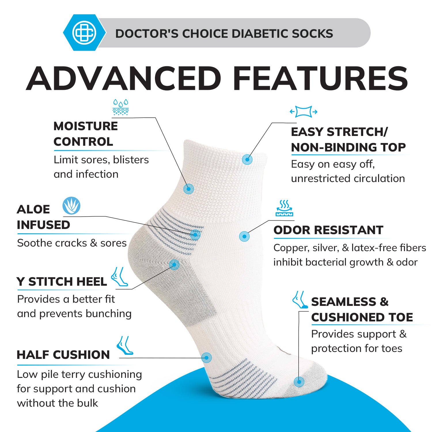 Diabetic Half Cushion Quarter-Length Socks